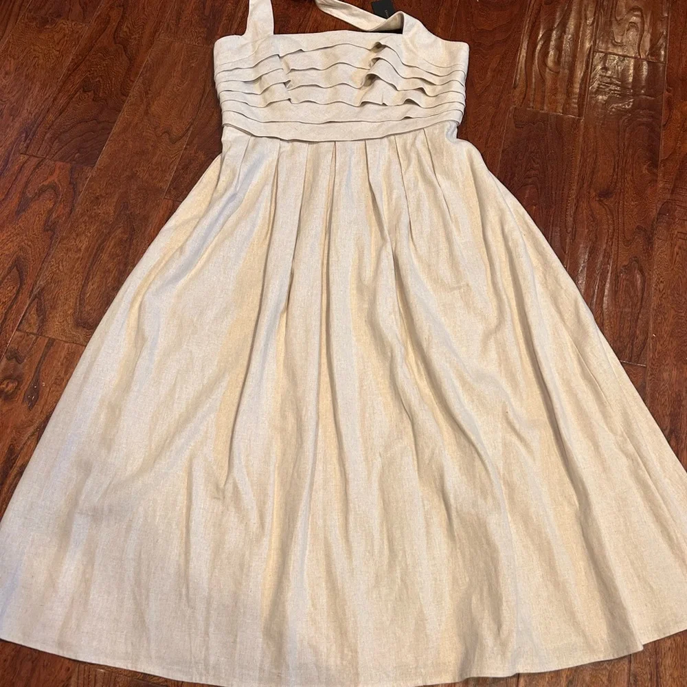 Elegant Donna Karan flowy halter tie back midi linen blend dress size 10 boho - Picture 3 of 5